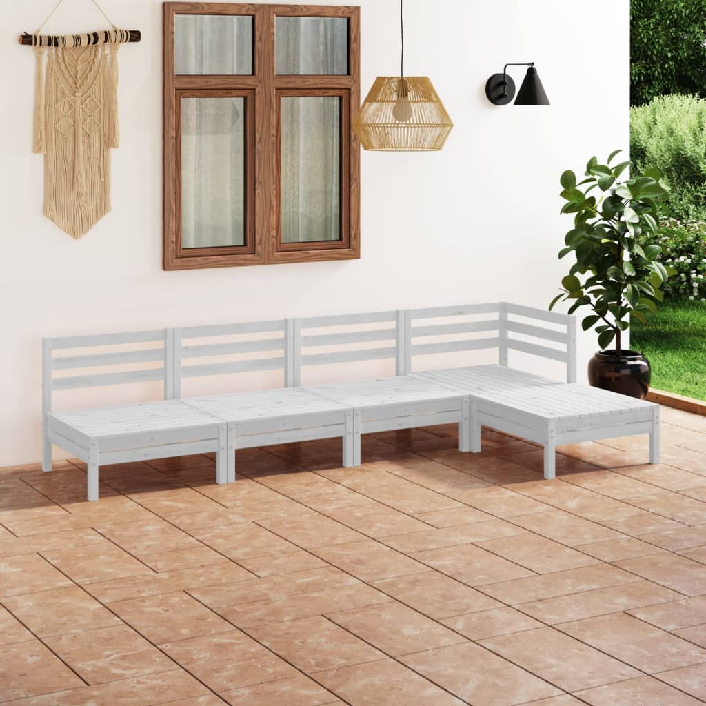 5-tlg. Garten-Lounge-Set Massivholz Kiefer Weiss